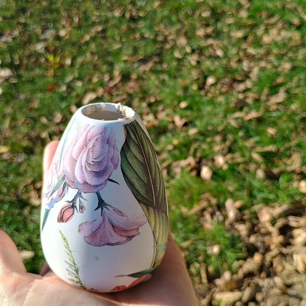 Small teardrop shaped floral print vase or candlestick holder, cottage core vibe
